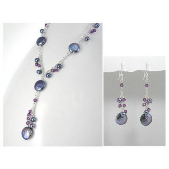 Tahitian Pearls Sterling Silver Set - Picture 1 of 1
